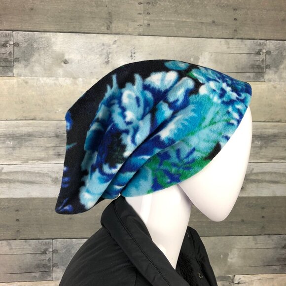 Floral Fleece Neck Warmer: Blue Turquoise Flowers, Ski Scarf - Picture 4 of 9